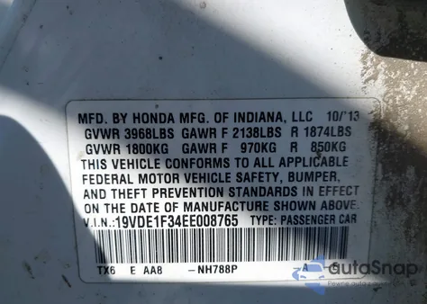 2014 Acura Ilx 2.0L z USA, uszkodzony, nr VIN 19VDE1F34EE008765
